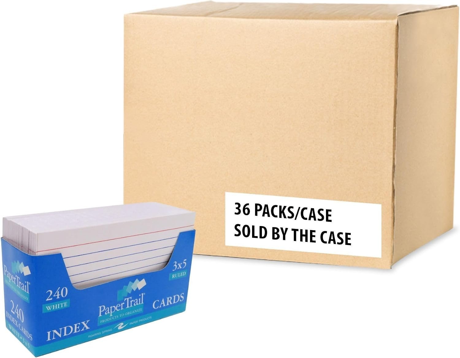 240 Ct 3×5 Index Cards, White, Ruled Front, Tray Holder Case