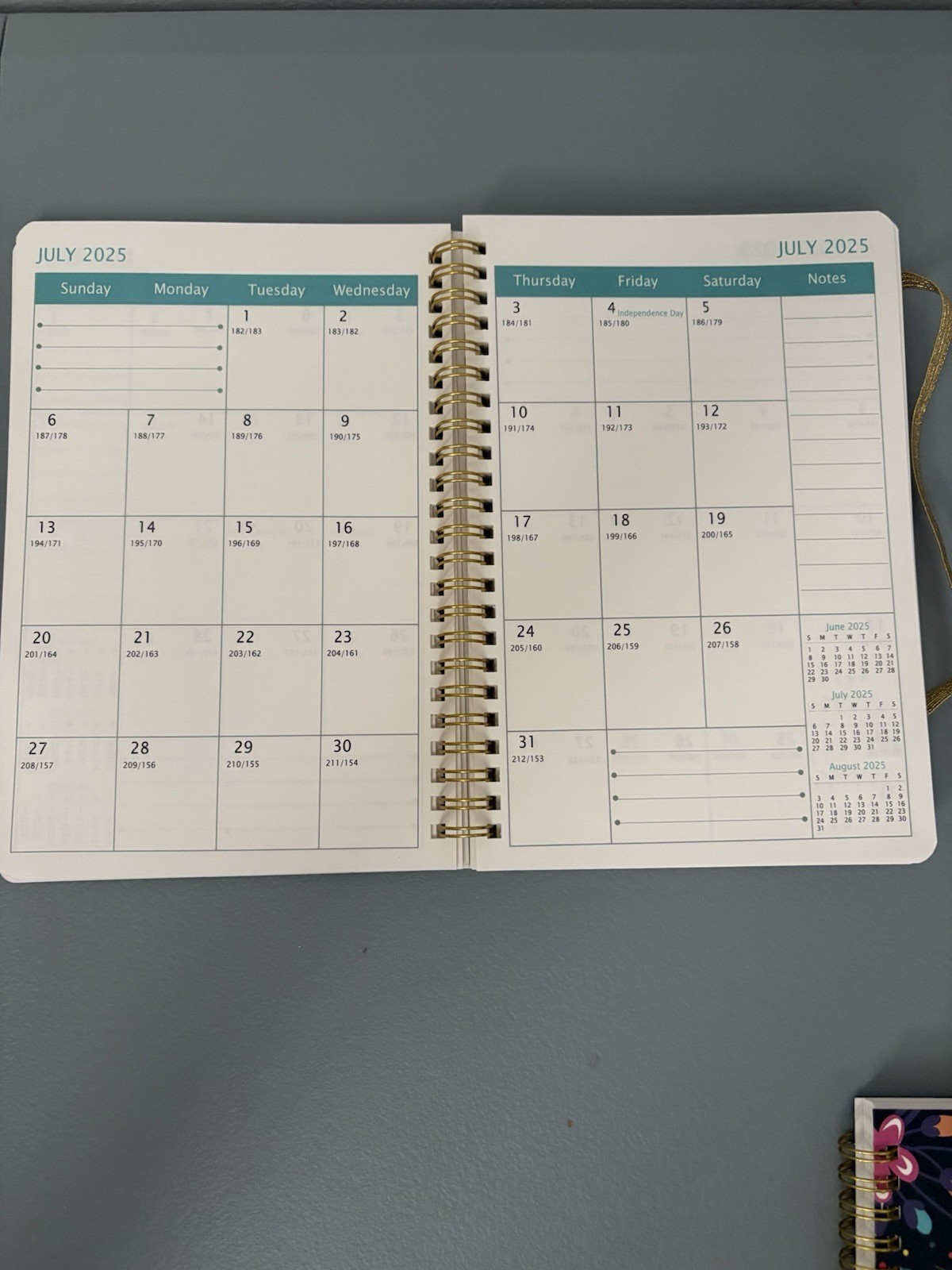 Planner Book 2025-2027 blue gold white floral weekly planner calendar with pen