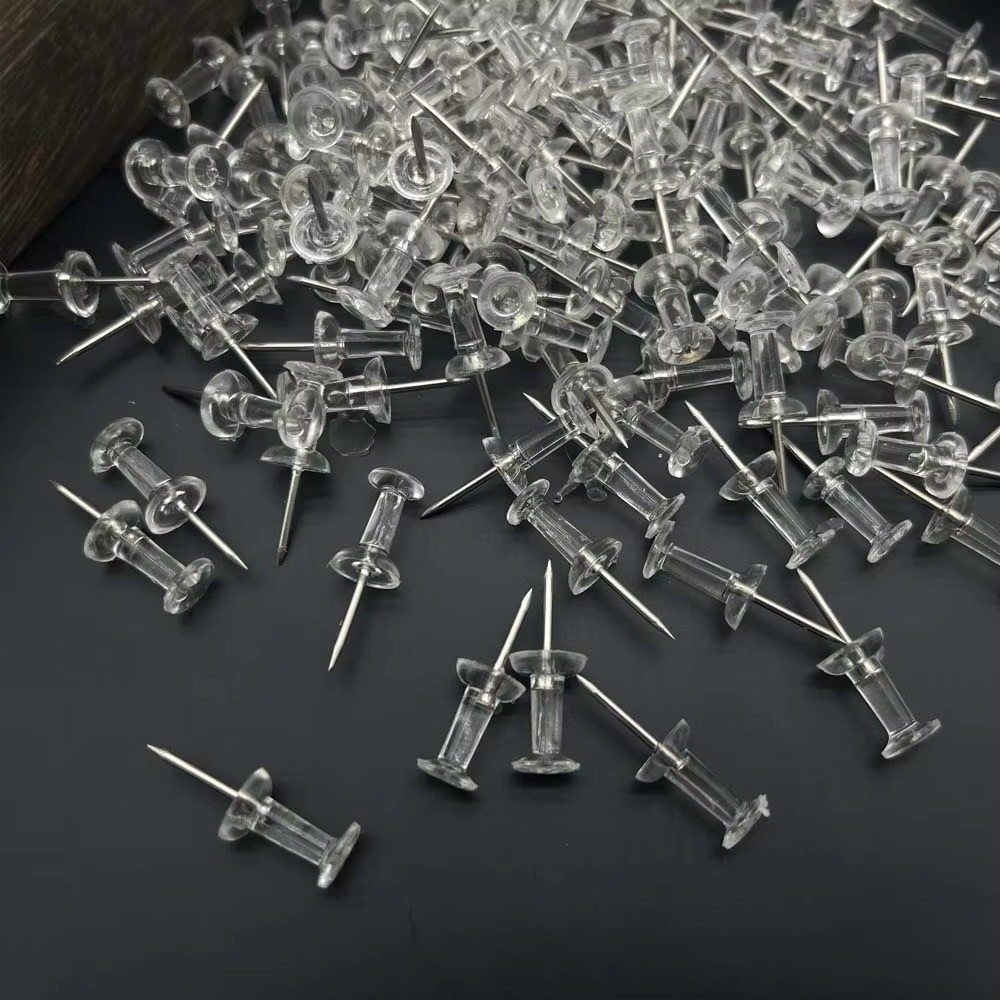 100PCS Standard Thumb Tacks Large Clear Push Pins for Board Steel Point Pins US