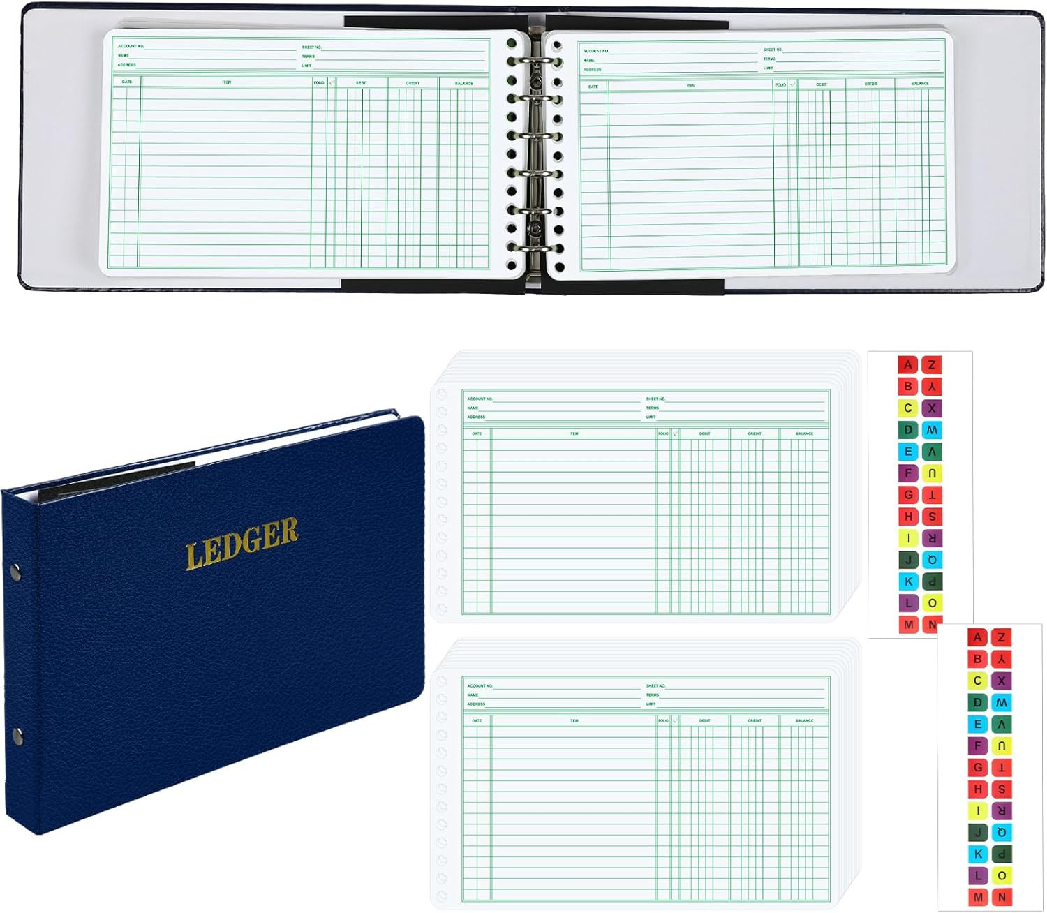 Ring Ledger Binder with 200 Pcs 5″x8.5″ Ledger Sheets Small Index Tabs for Bookk