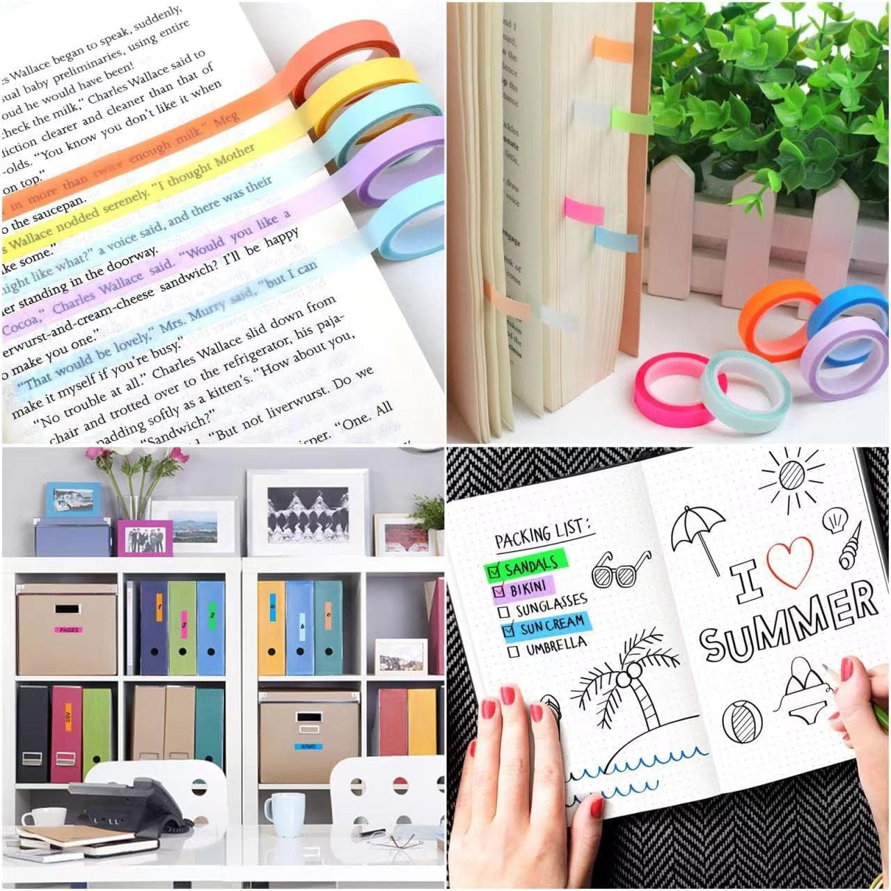 10 Rolls Colorful Highlighter Tape 0.31 x 1 Count (Pack of 10) Multicolor