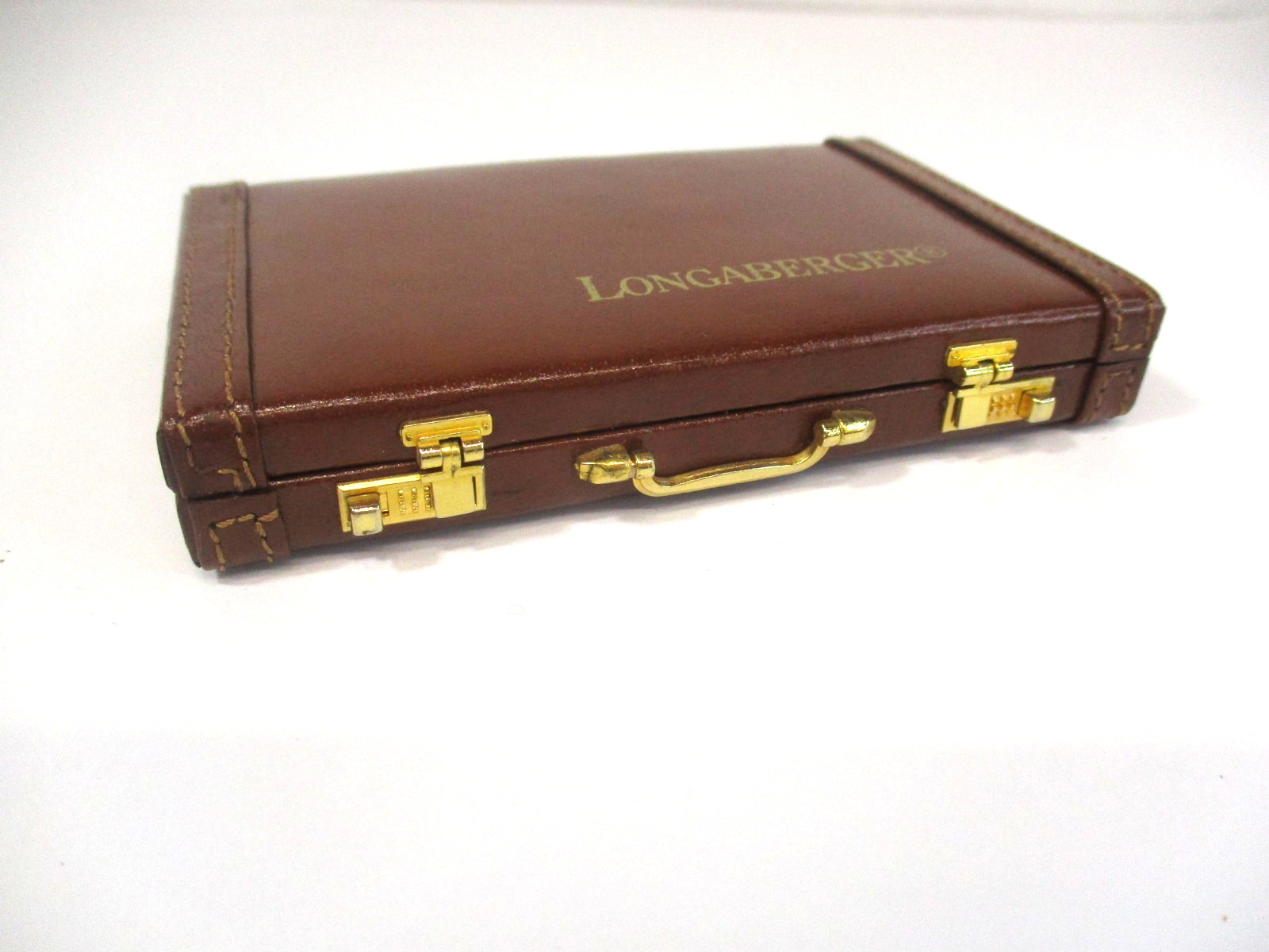 LONGABERGER Mini Leather Briefcase Business Card Holder Case Brown Desk Display