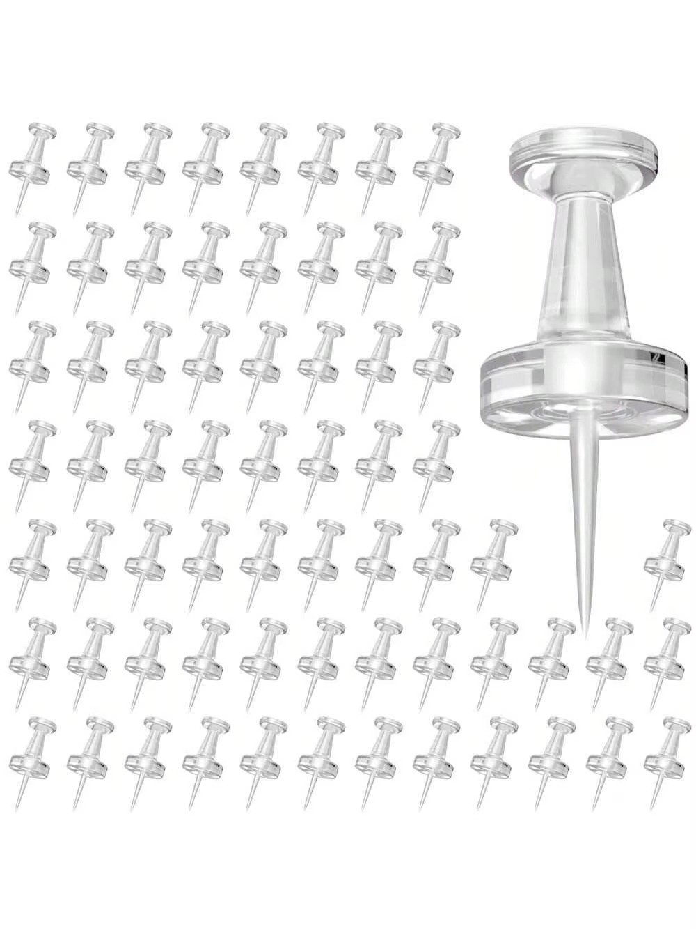 100PCS Standard Thumb Tacks Large Clear Push Pins for Board Steel Point Pins US