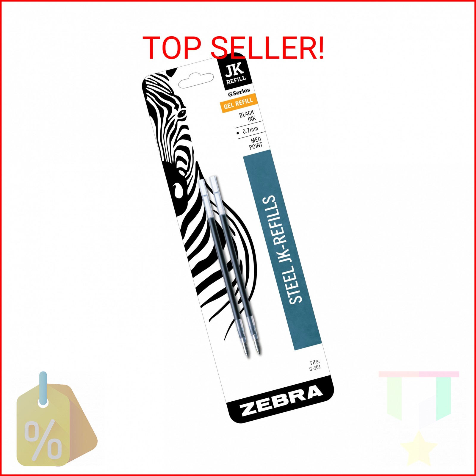 Zebra Pen G-Series Stainless Steel Gel Ink Pen JK-Refill, Medium Point, 0.7mm, B
