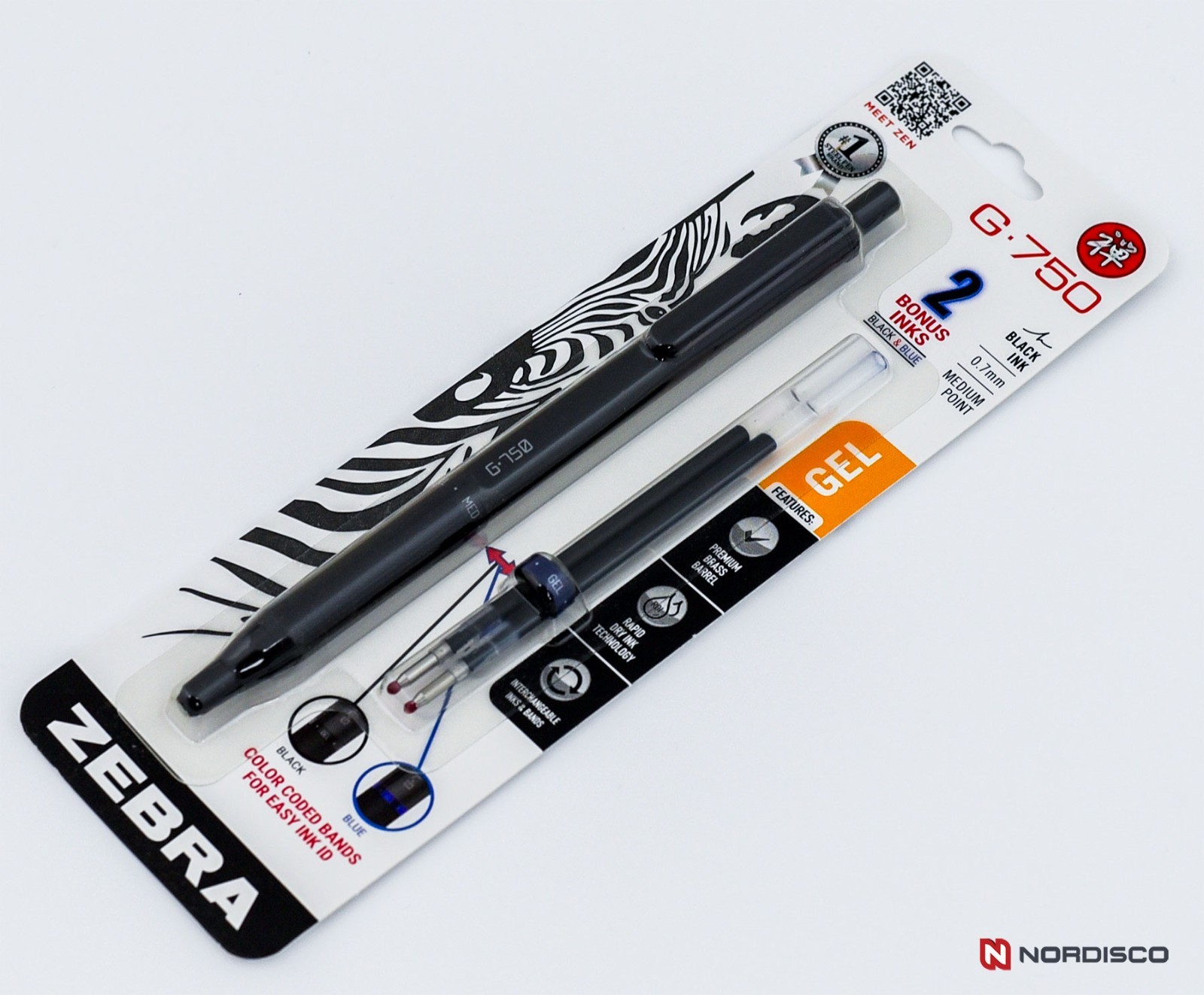 Zebra G750 Gel Retractable Pen 49811, Black Barrel, Black Ink, 0.7mm Medium