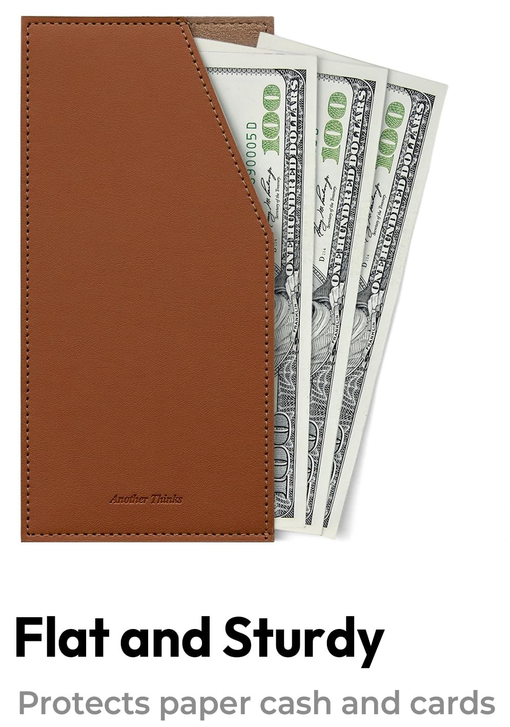 PU Leather Cash Envelope Brown for Travel Budgeting Reusable Money Holder