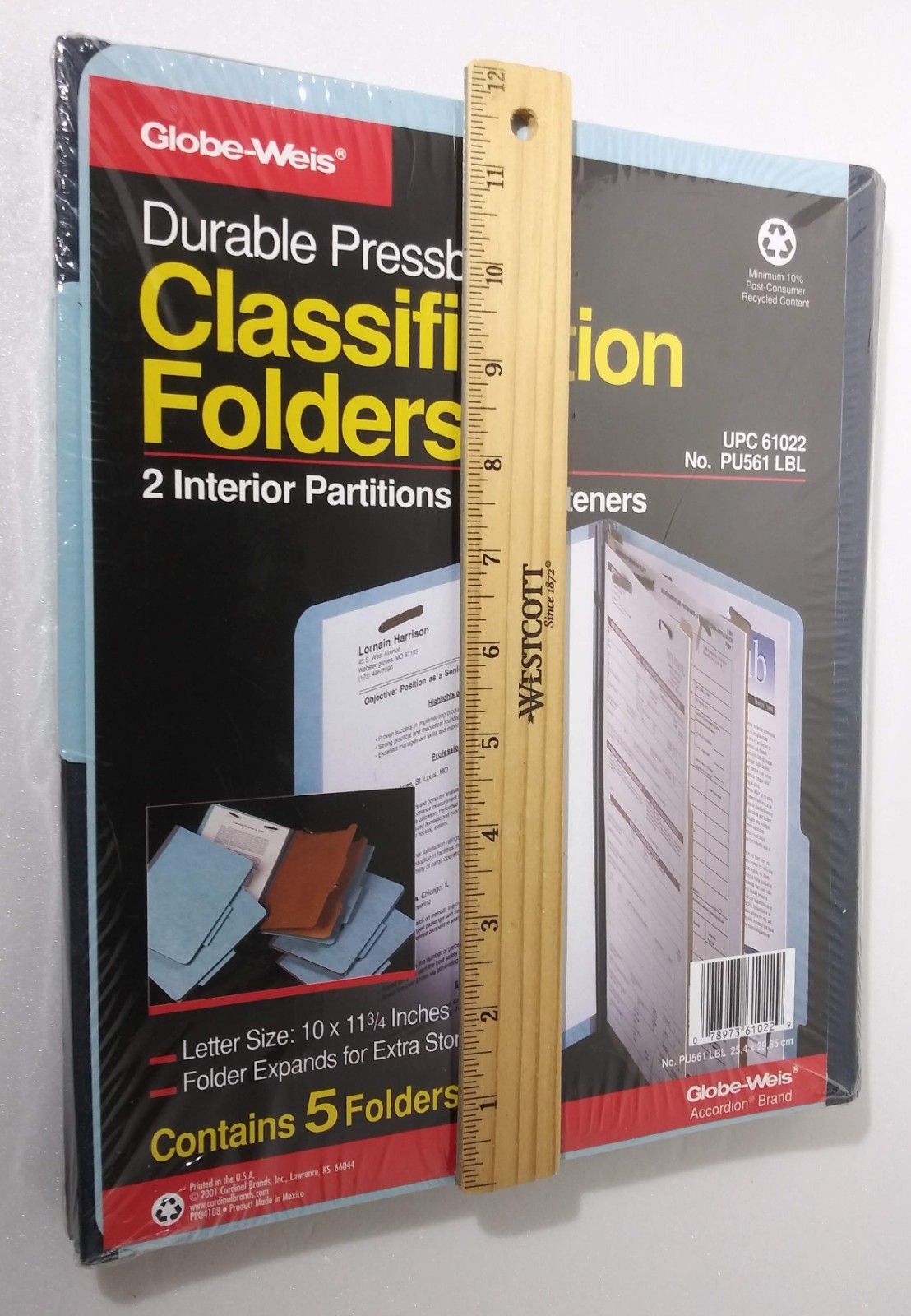 Globe Weis PU561-LBL Classification File Folders 5-Pack, 2 inner partitions