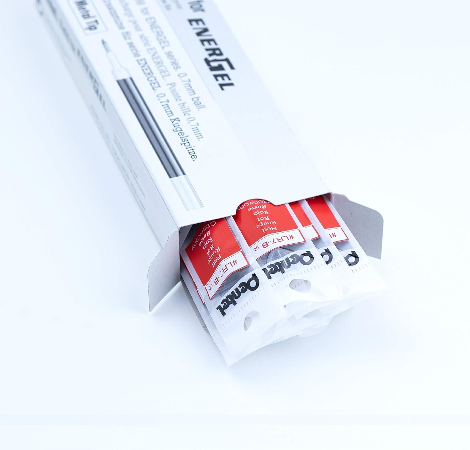 Pentel Refill Ink for EnerGel Liquid Gel Pen, 0.7mm, Red Ink, Box of 12