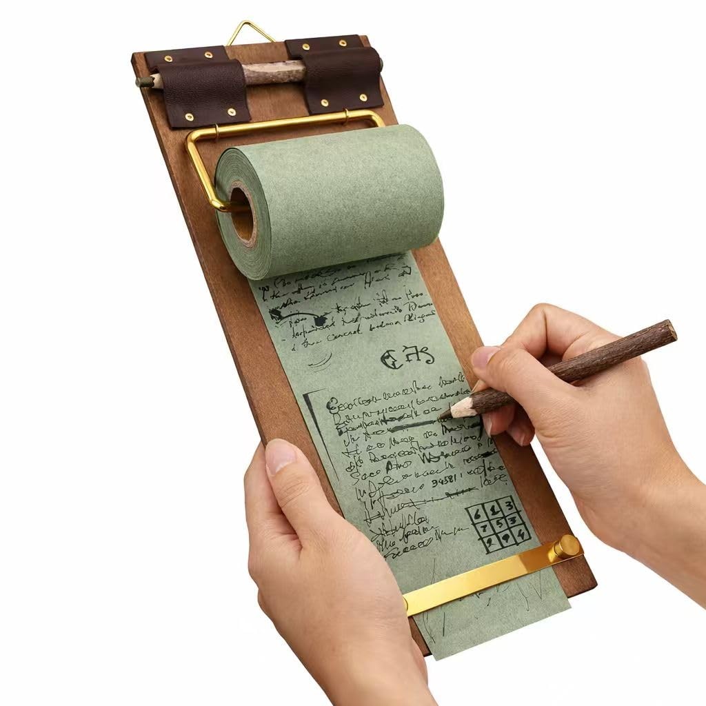 Retro Wall Mounted Memo Board with 1 Natural Dark Green Roll – Rustic Clipboa…