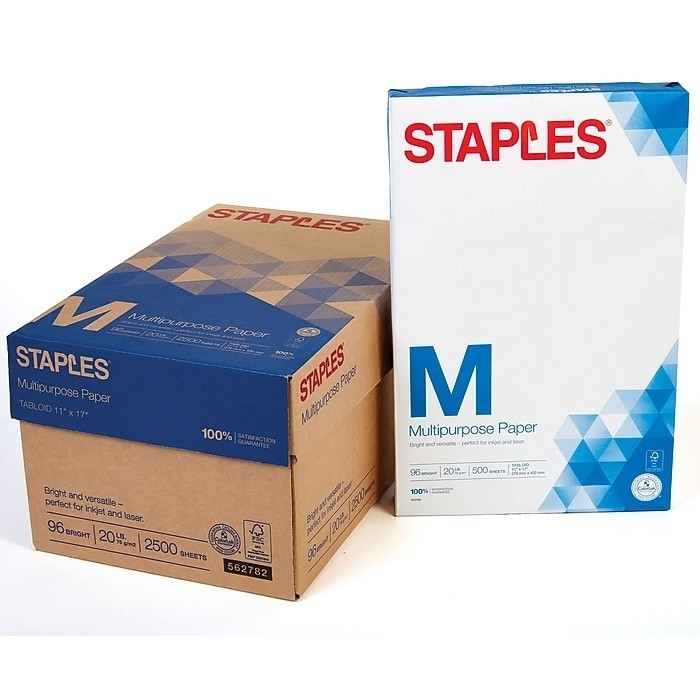 Staples 11″ x 17″ Multipurpose Paper, 20 lbs., 96 Brightness, 500/Ream, 5 Reams/