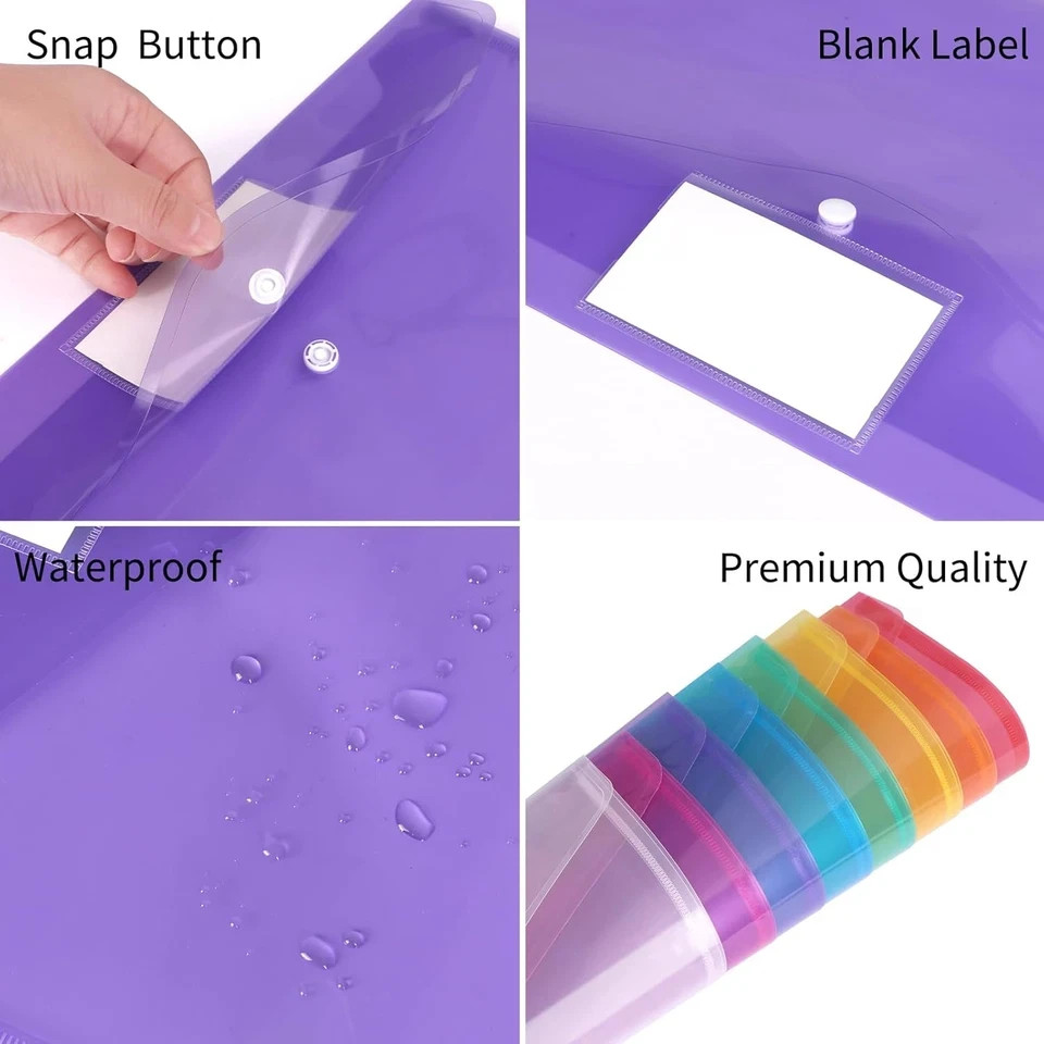 EOOUT 48Pcs Plastic Envelopes Poly Envelopes, Clear Document Folders with Snap B