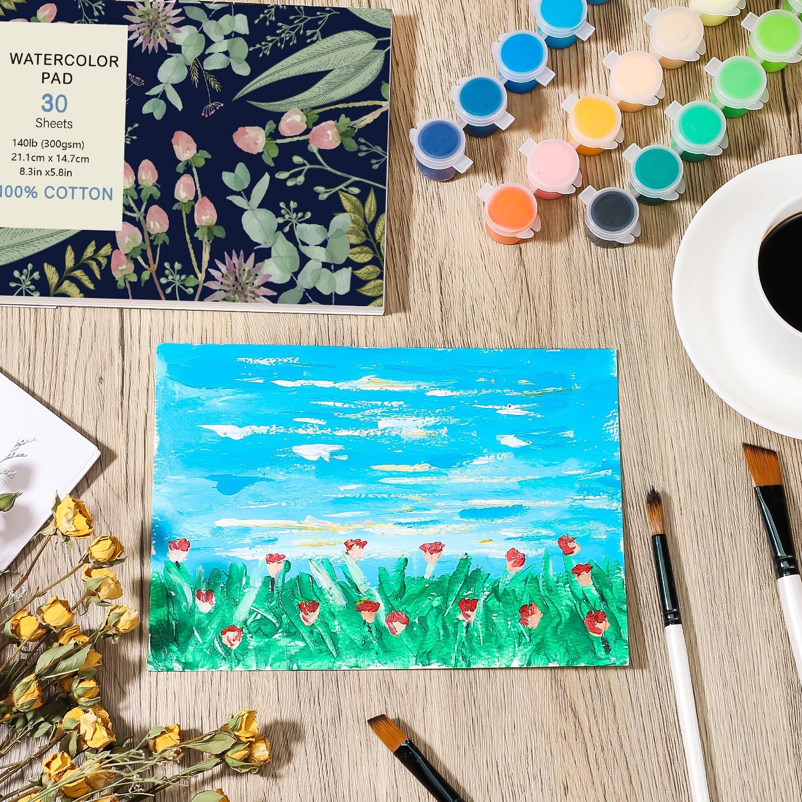 30 Sheets Watercolor Paper Pad, A5 (8.3 x 5.8) x 5.8″),