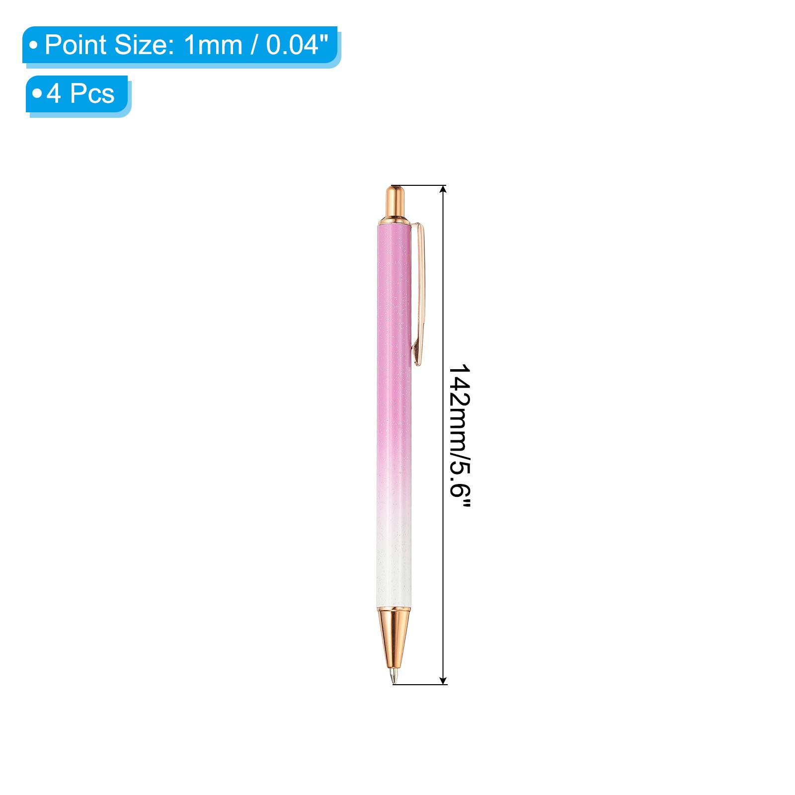 Metal Ballpoint Pen, 4Pcs Retractable Pens Black Ink Style 2, Purple/White