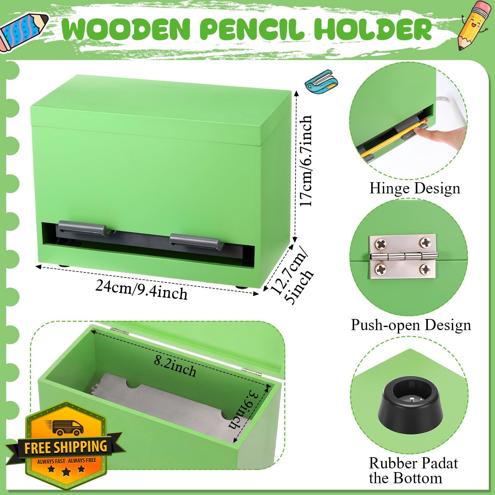 Yalikop Wood Pencil Dispenser Classic Light Green 1 Pc