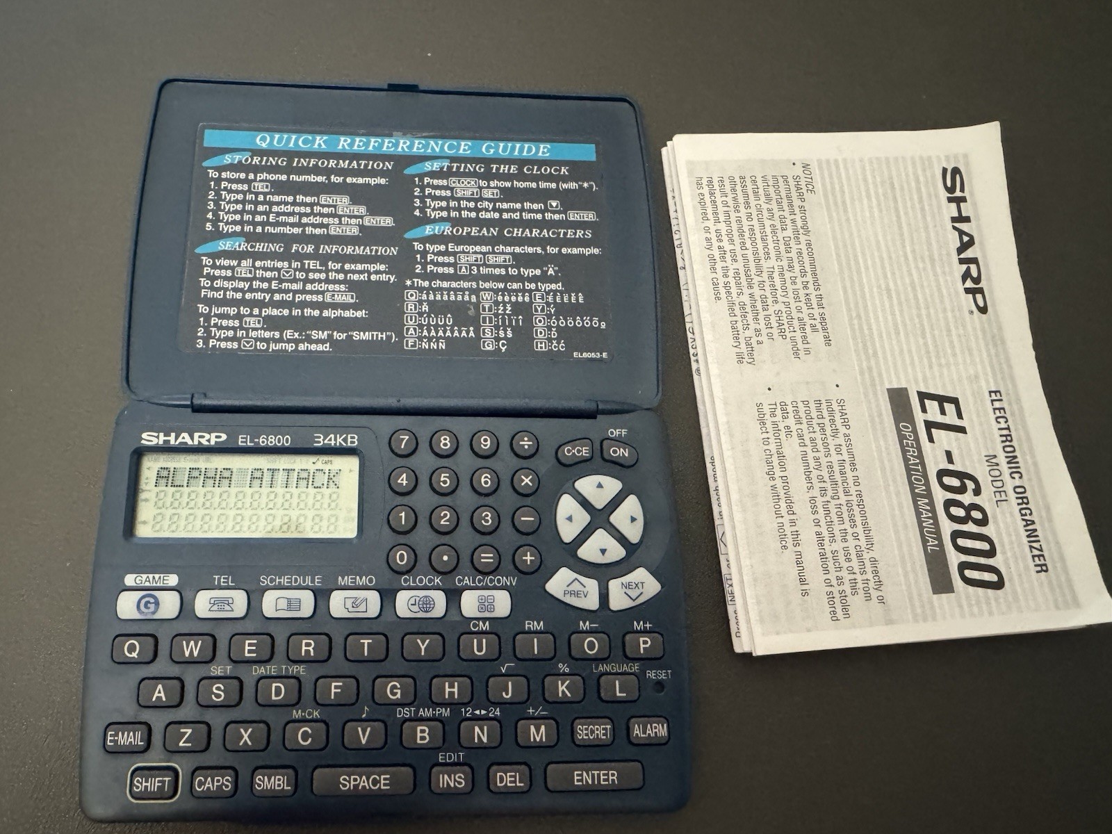 Sharp EL-6800B Electronic Memo Master Organizer With Instructions New Battery