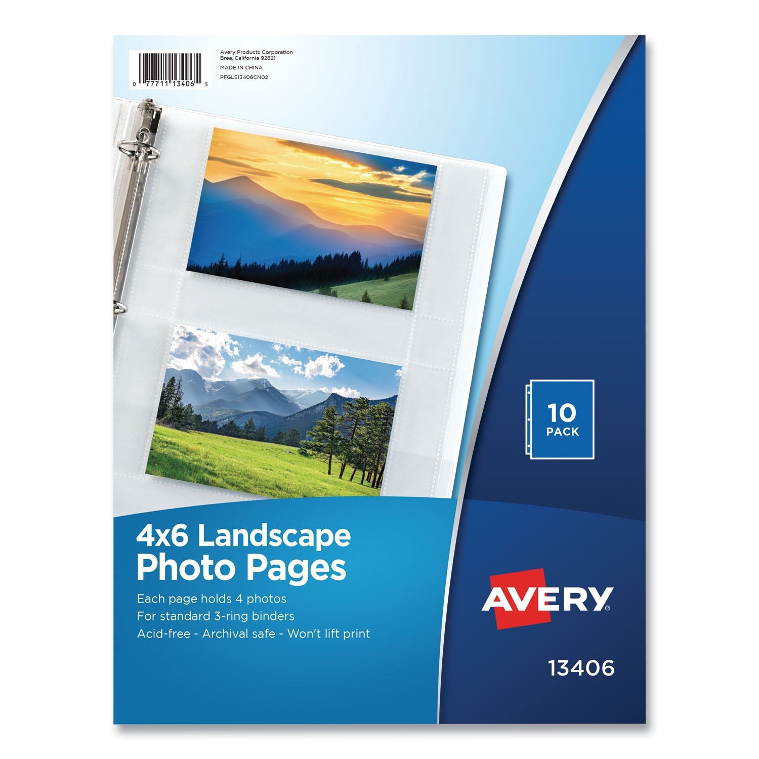 Avery 13406 PP46H-10 4 x 6″ Landscape Photo Pages, Acid Free