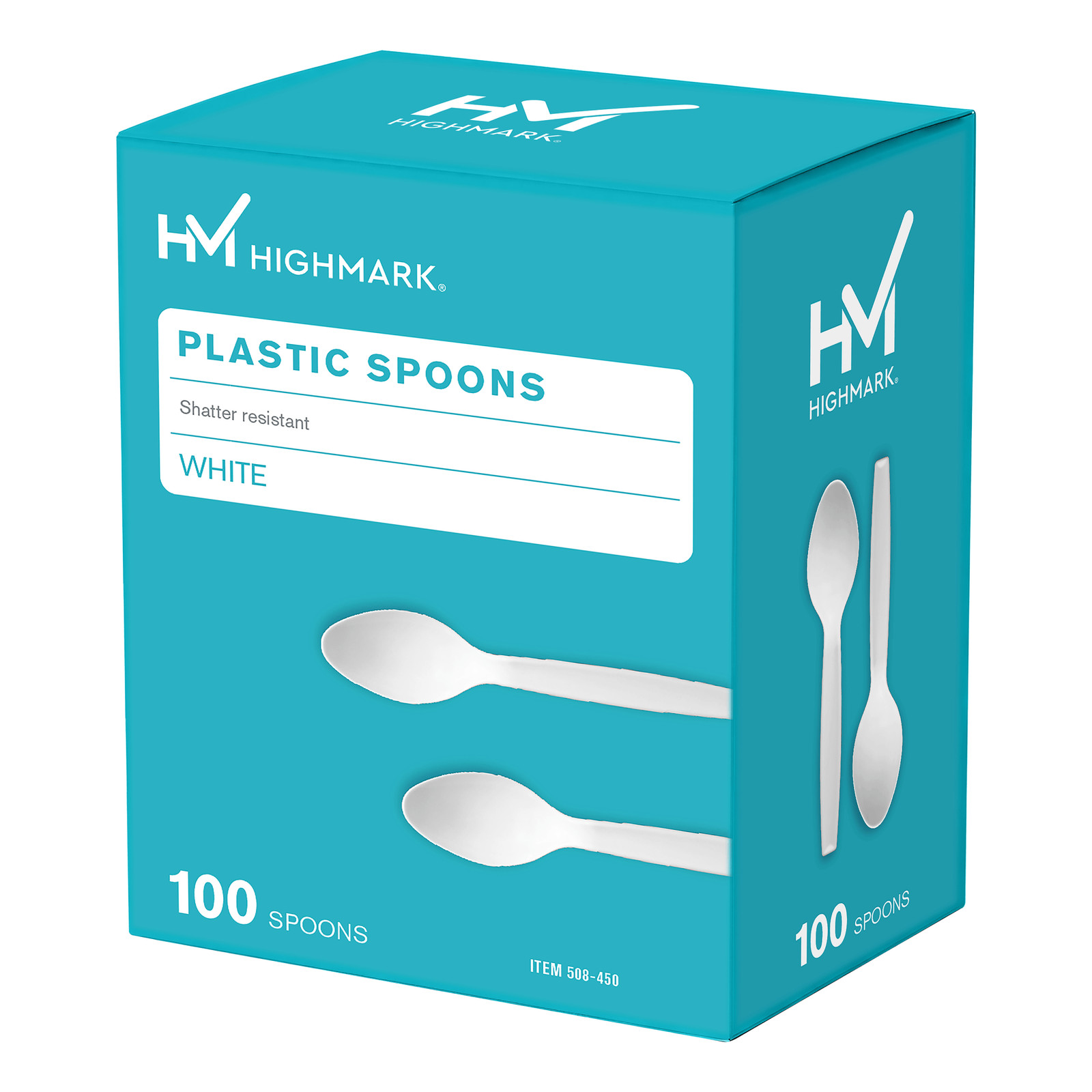 Highmark Medium-Length Plastic Cutlery, Spoons, Pack Of 100 Spoons