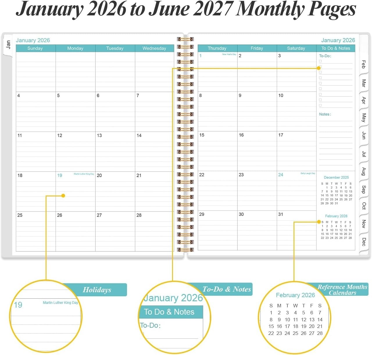 9″ x 11″ Planner with Tabs: 18- Daily Organizer and Inner Pocket