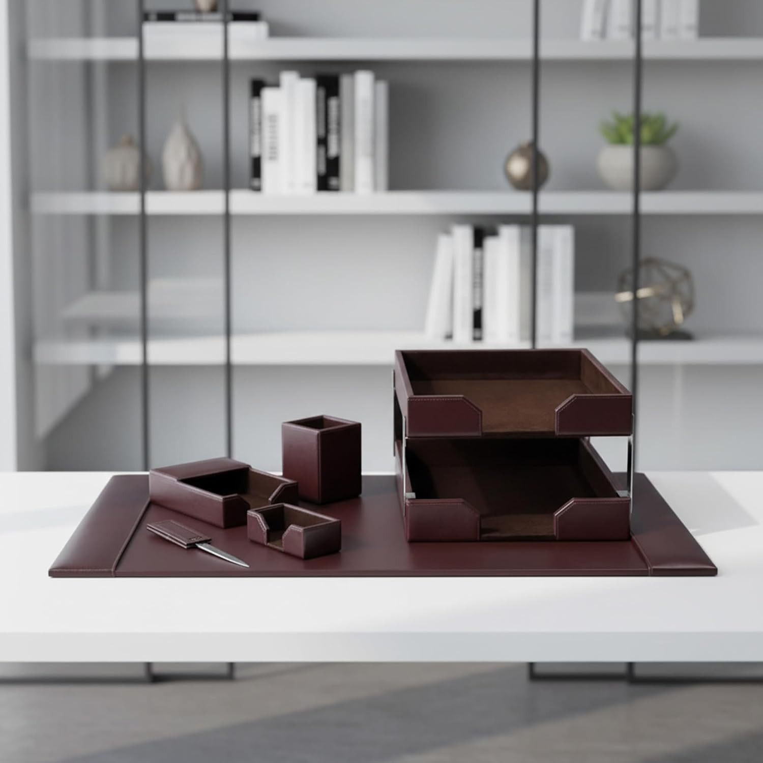 Bonded Leather Desk Set – Luxury Leather Desk Pad & Desk Organization Essentials