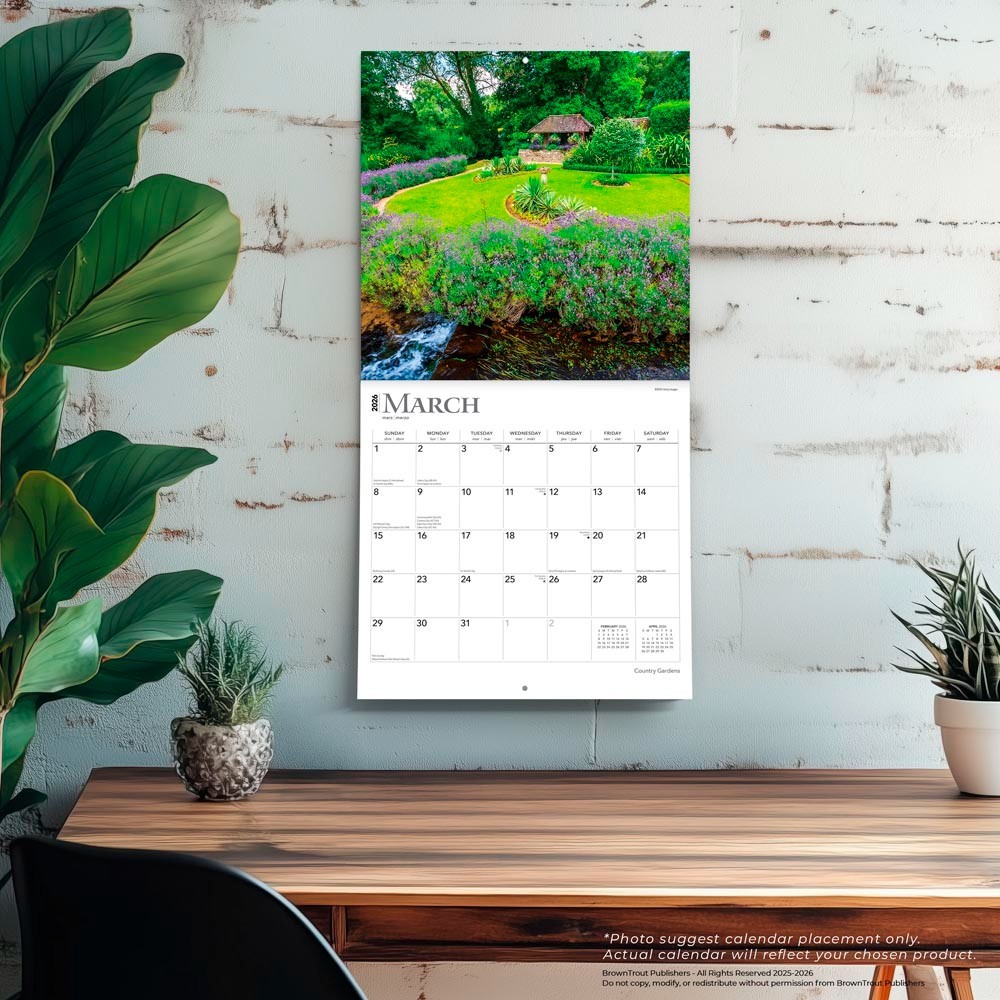 Country Gardens | 2026 12×24″ (Hanging) Square Wall Calendar | Plastic-Free