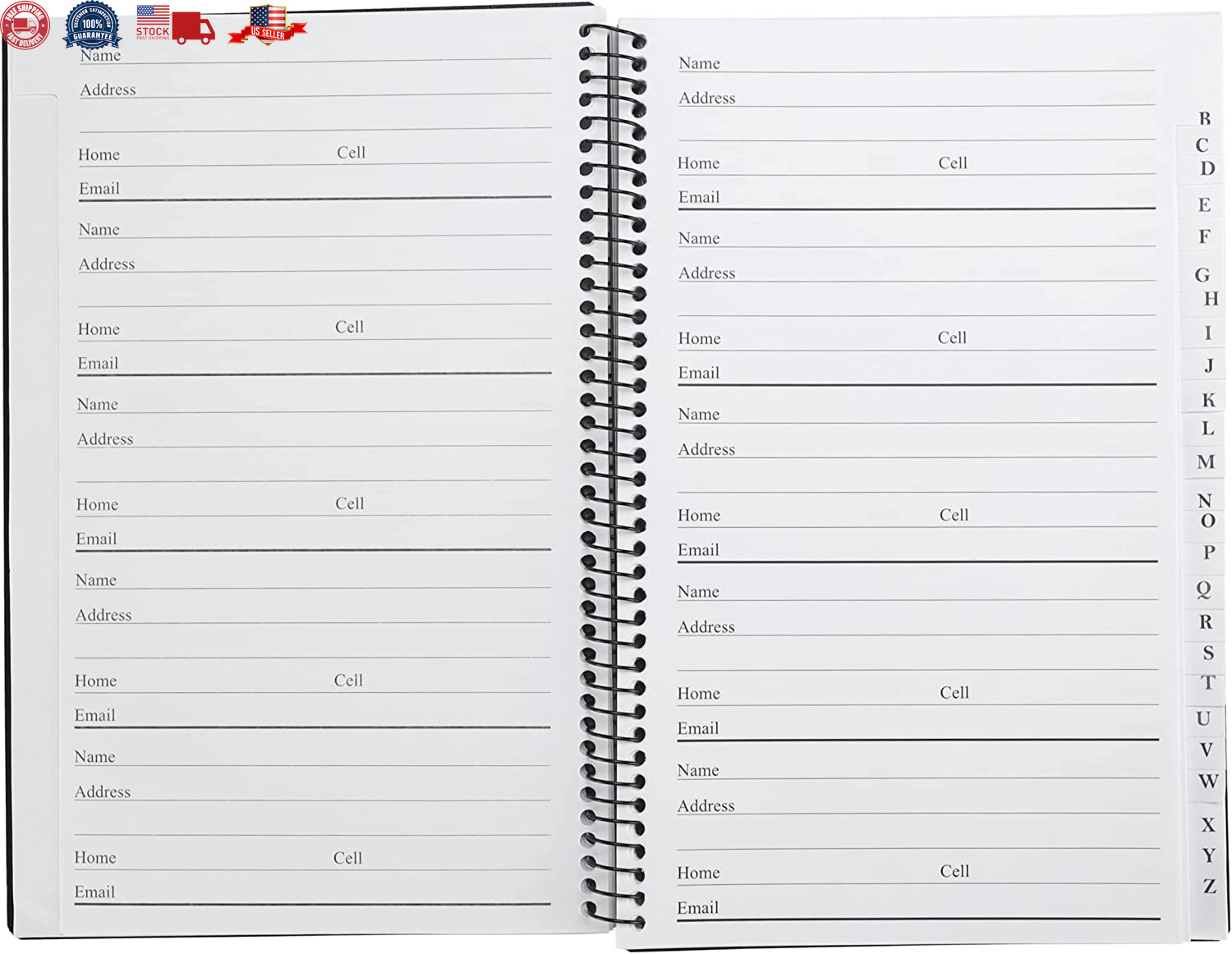Iconikal Spiral-Bound Address and Telephone Book with Plastic Cover, Black