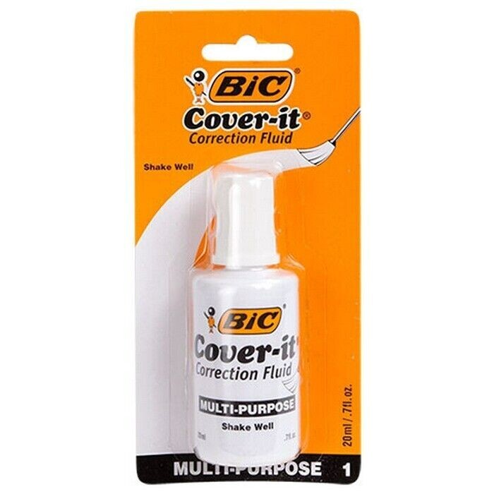 BIC WHITE OUT Cover-It Multi Purpose Pen & Ink Correction Fluid .7 fl oz 20ml