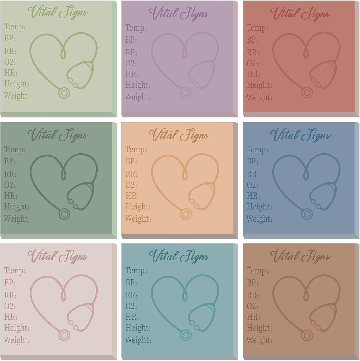 9 Pcs Vital Signs Sticky Notes Cute Self Stick Notepads Easy to Post Desk Suppli