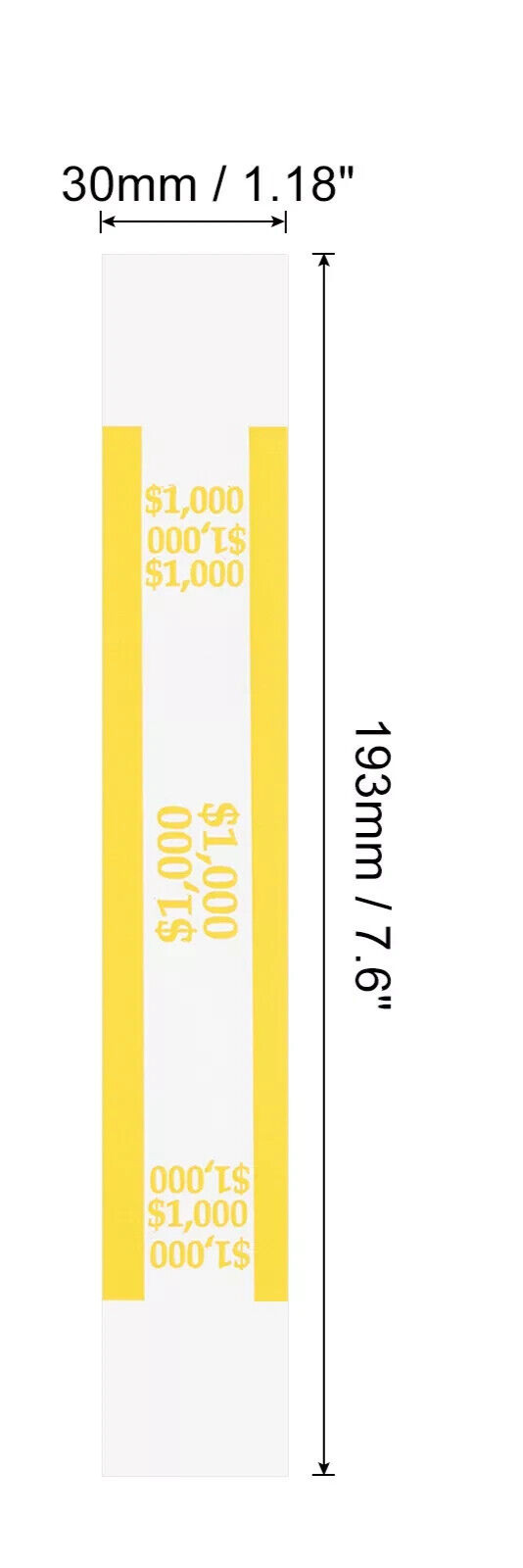 10 Self-Sealing Yellow Bill Straps Holds $1000 Bill Wrappers Currency Bands