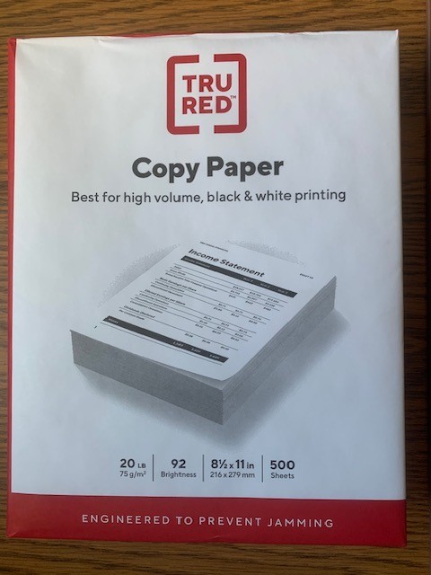 Ream of Paper TRU RED 8.5″x 11″ Copy Paper 20 lbs 92 Brightness 500 Pages 135855