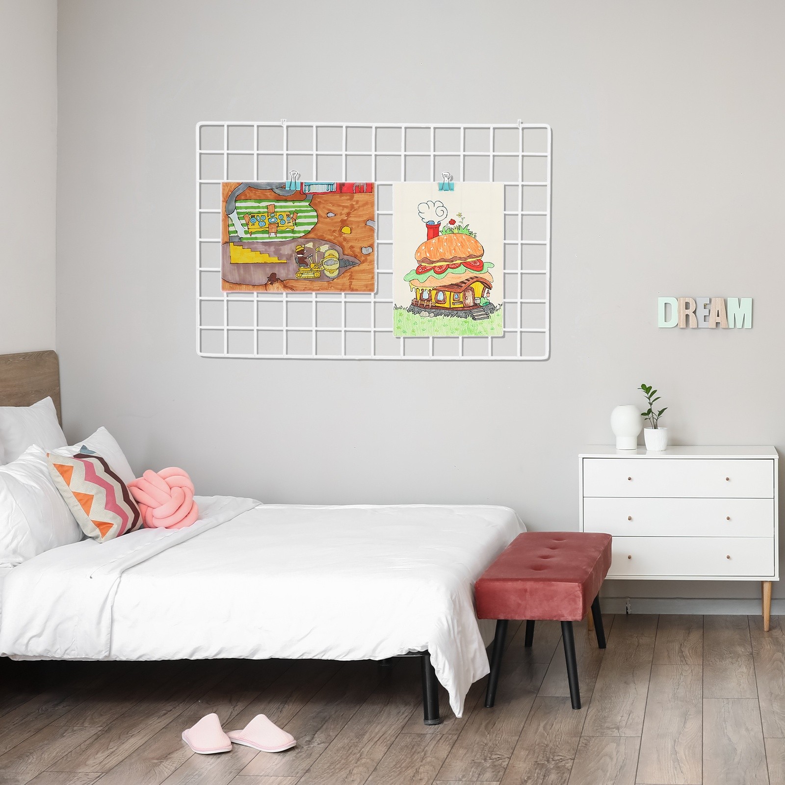 16″x16″ Wire Grid Panel 2 Pcs Wall Grid Decorative Board Photo Display White