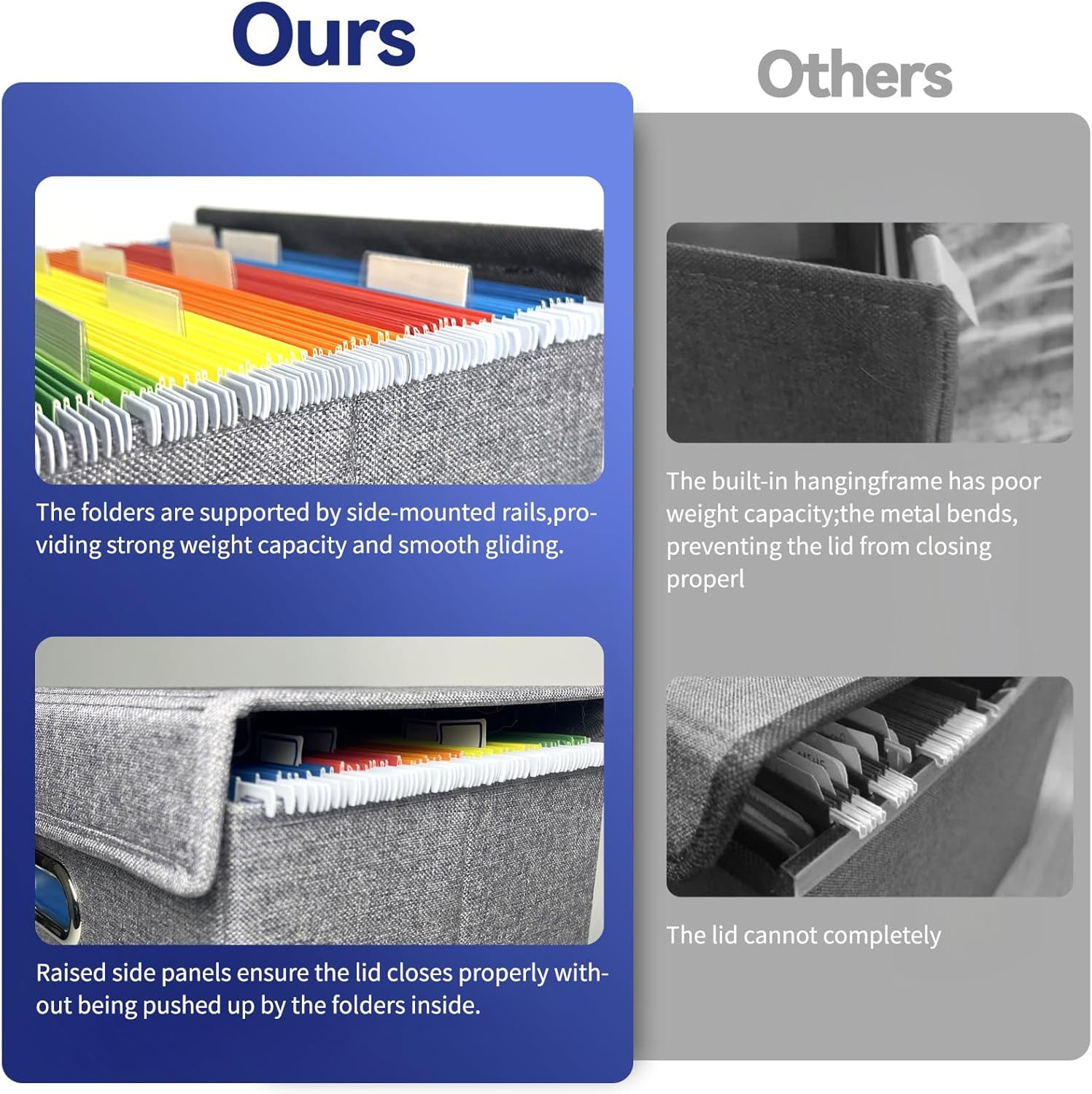 2 Pack Hanging File Folder Box with Lid, Durable Letter Size Filing Storage Box,