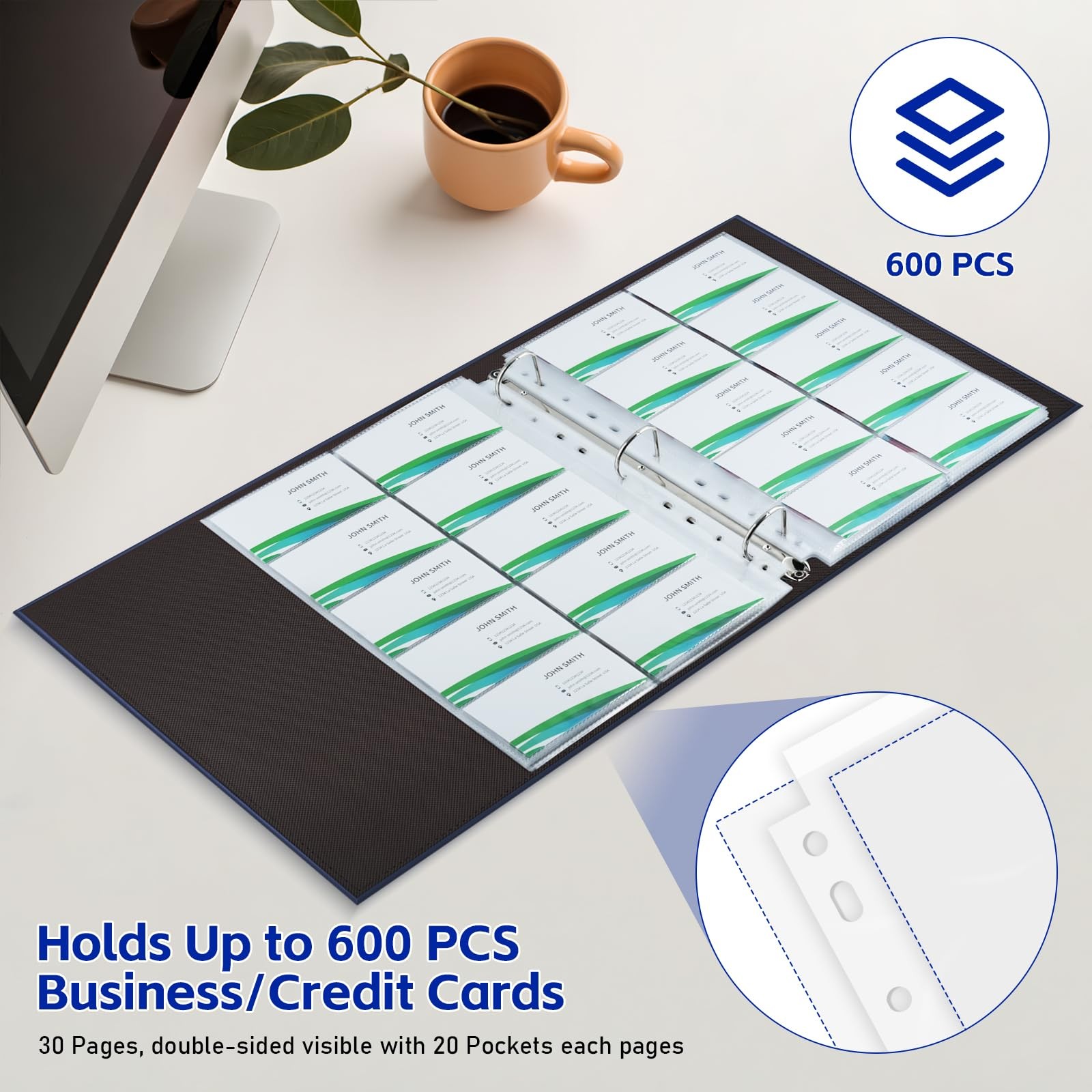 30 Pack 600 Pockets Business Card Sleeves Binder Sheets, Ultra-Clear Business…