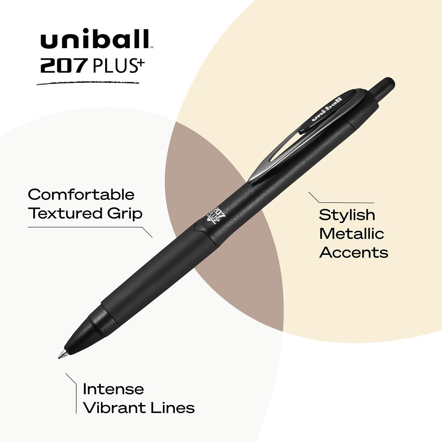 uniball 207 Plus+ Retractable Gel Pens, Medium 1 Count (Pack of 4), Black