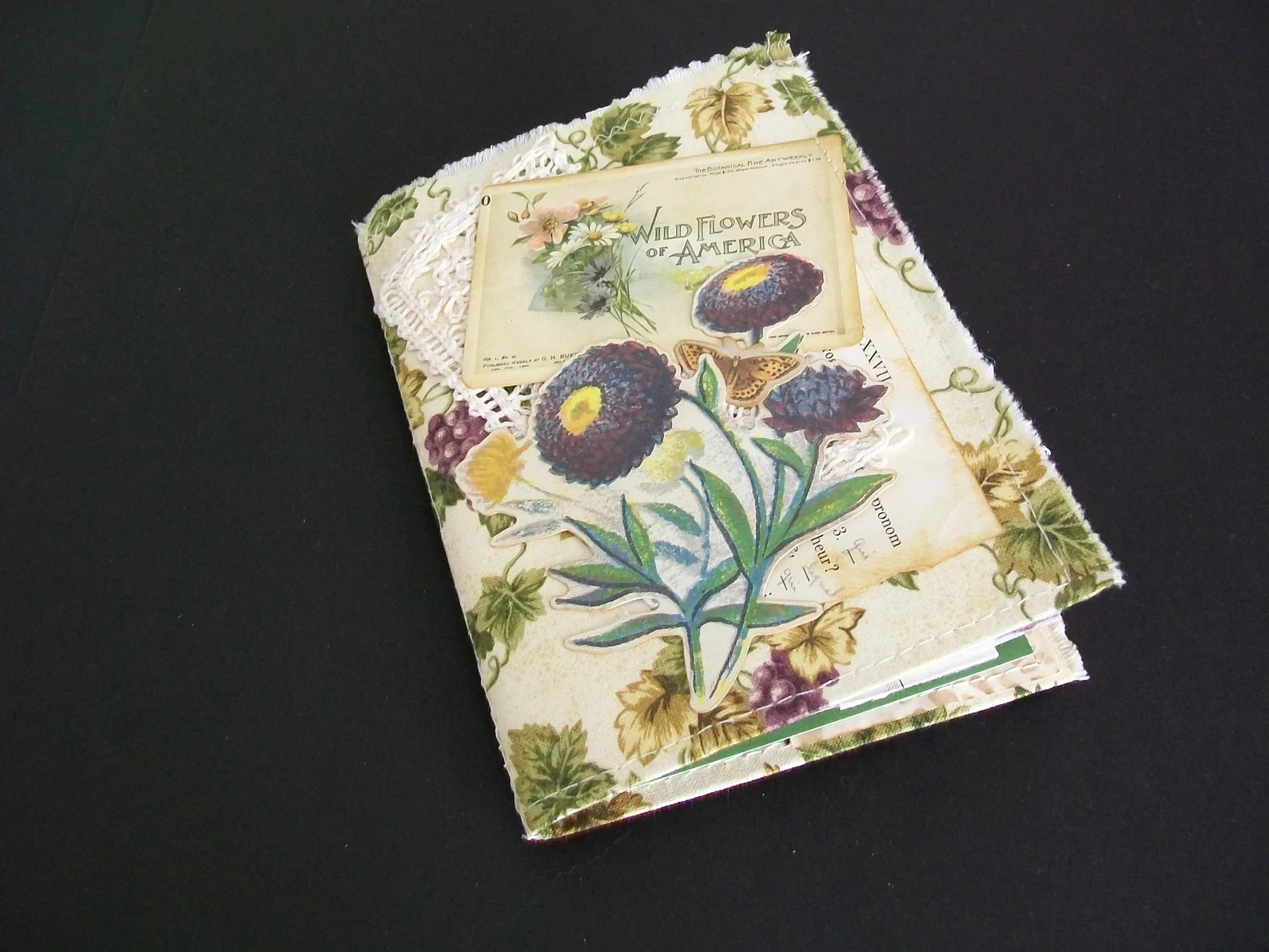 Fabric Junk Journal, Daily Planner, Scrapbook, Handmade Blank Journal 4″x5″x6″x5