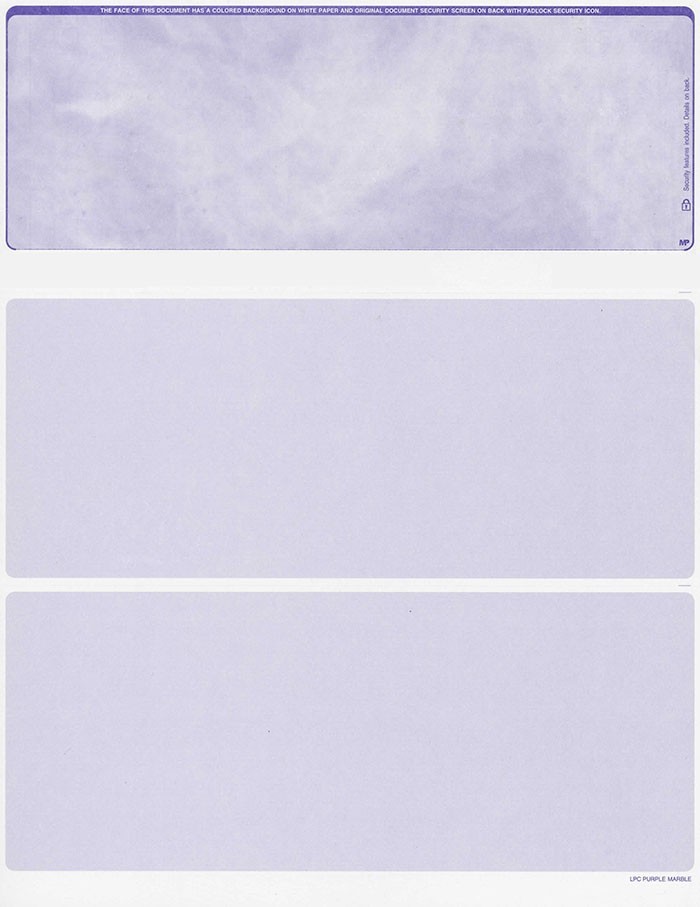Blank Check Paper Stock-Check On Top-Purple Marble-Count/500