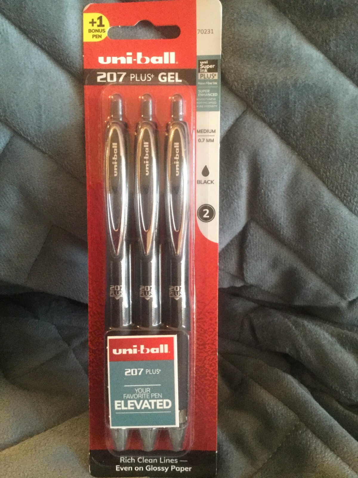 UNI-BALL 207 PLUS GEL BLACK 3 PACK MEDIUM INK 0.7MM PENS #70231 – NEW