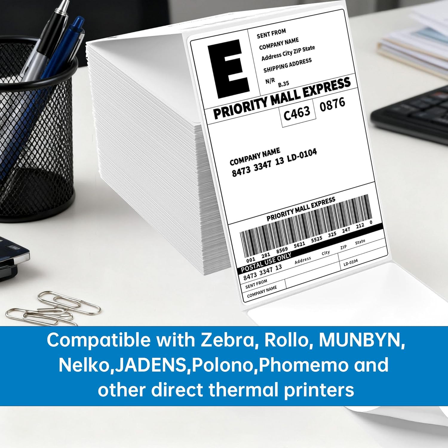100 4X6 Thermal Labels 100/Stack, Shipping Thermal Labels 4X6 Fanfold Compatibl