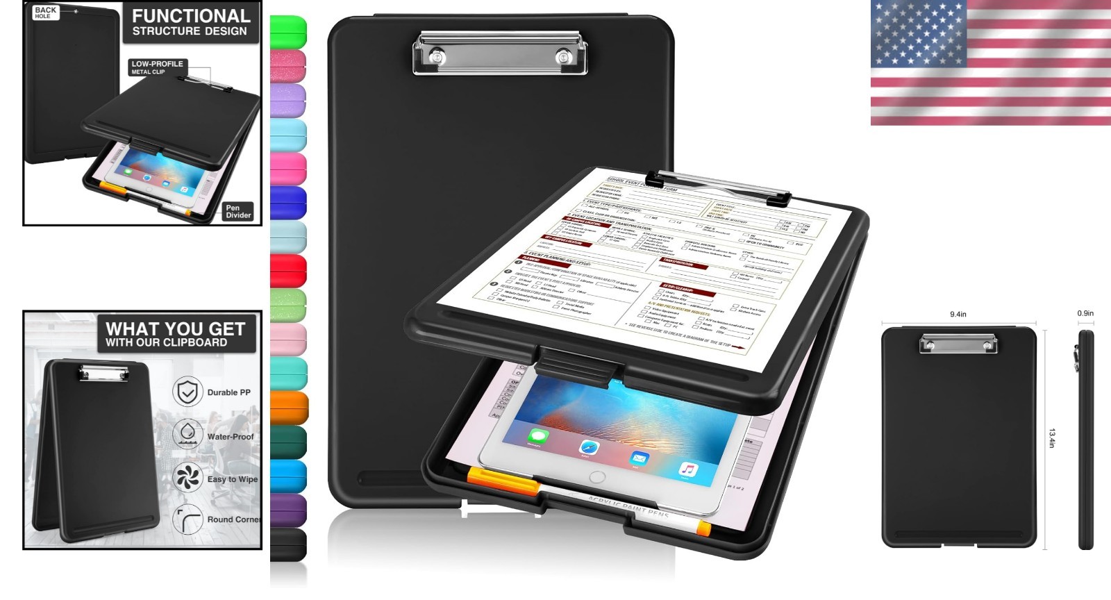 Hinged Clipboard Case with Low-Profile Clip for Easy Document Management – Black