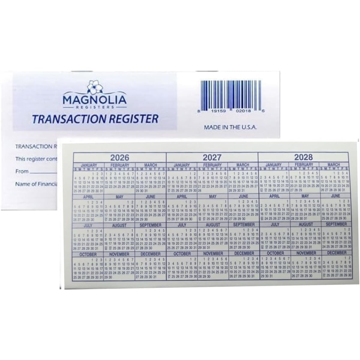 12 Checkbook Transaction Registers 262728 Calendars Made in USA
