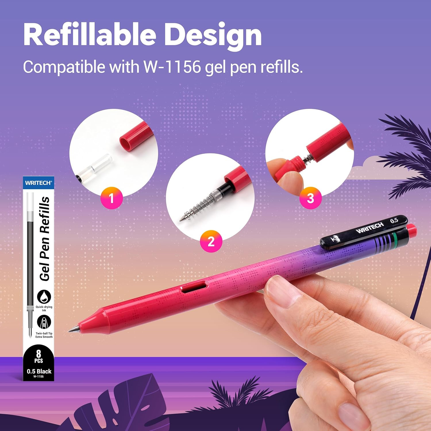WRITECH Black Ink Gel Pens: 8-Pack Retrowave 0.5mm Fine Point Pens – Smooth Writ
