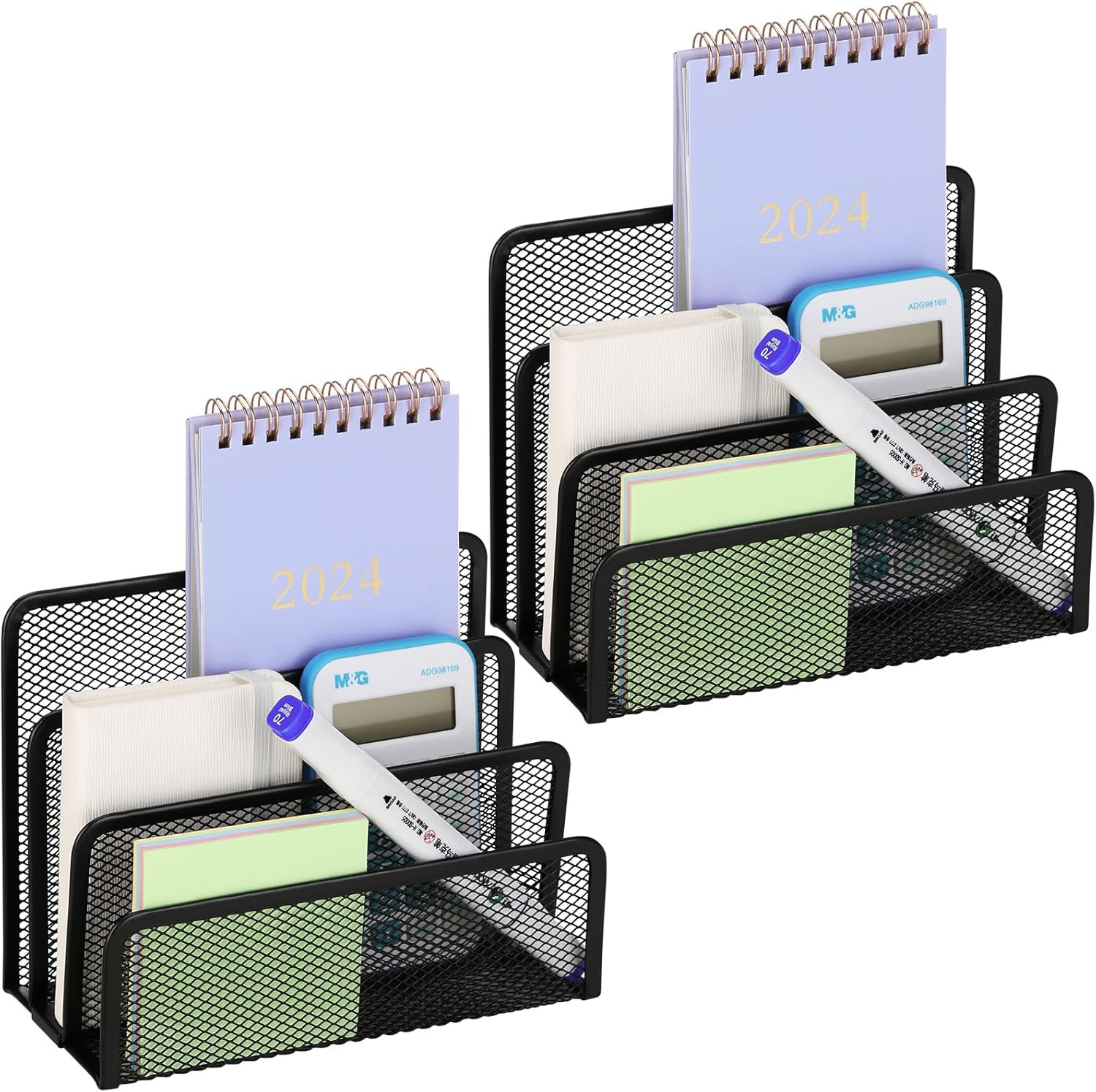 2 Pieces Desk Mail Organizer, Metal Mesh Small File Holders Letter Organizer, Bi