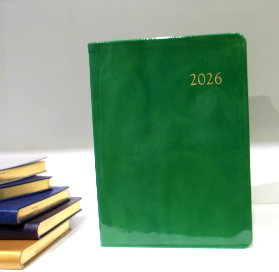2026 Datebook Desk Diary Planner Patent Leather Cover Graphic Image GREEN