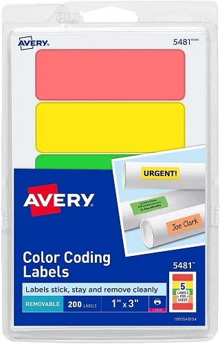 Rectangular Removable Color Coding Laser 1x3in labels Assorted 200/PK – 1EA