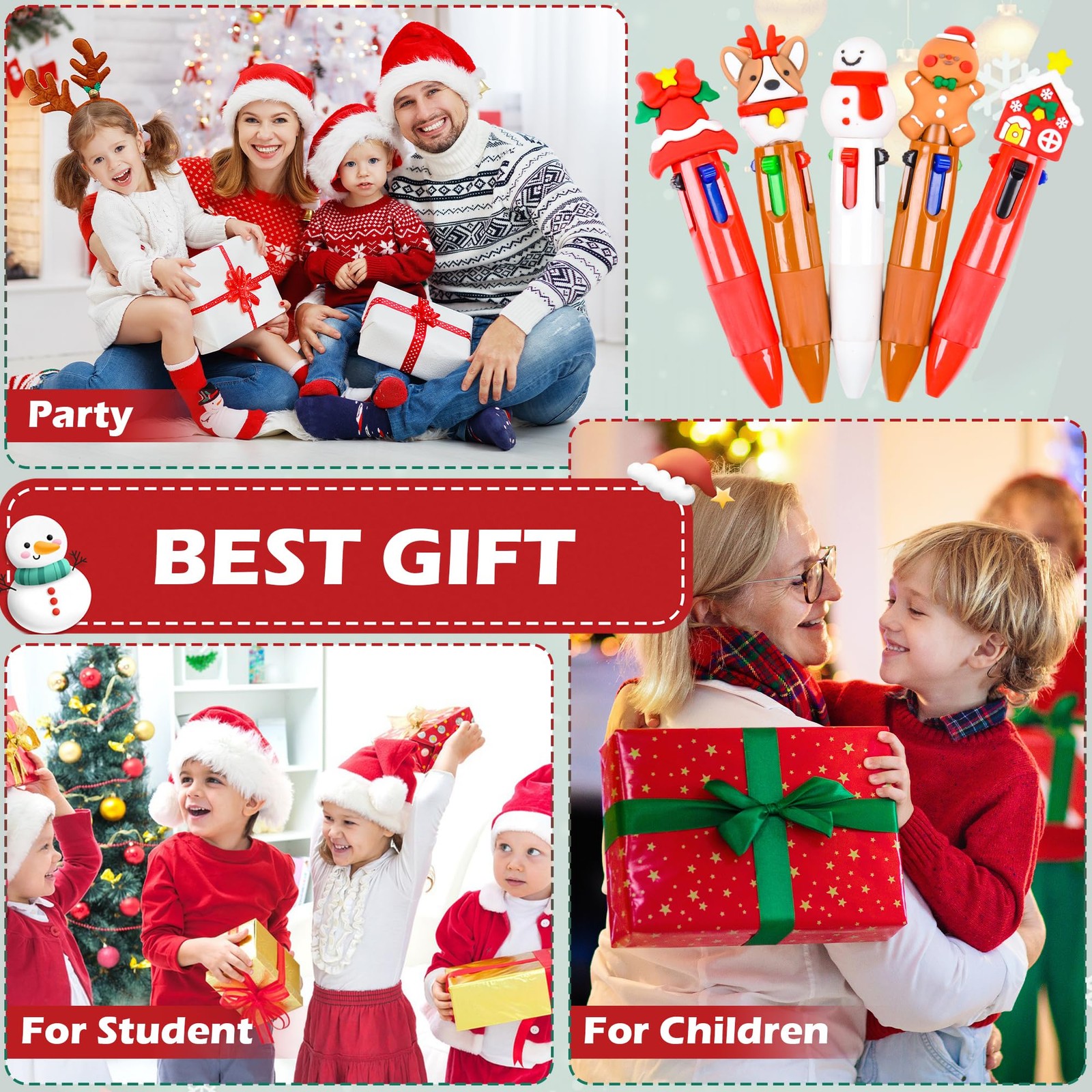 LiYiQ 100 PCS Christmas 4-in-1 Multicolor Pens Bulk for Kids Christmas Stocki…