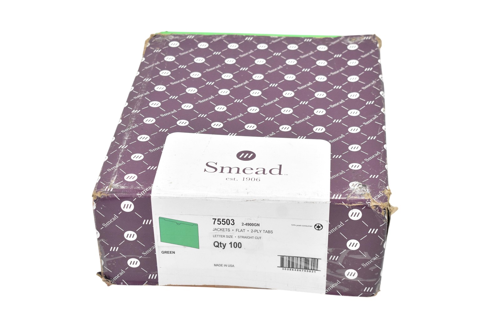 Smead File Jackets Letter Size Green 100 Ct Flat 2-Ply Tabs 75503 Straight Cut