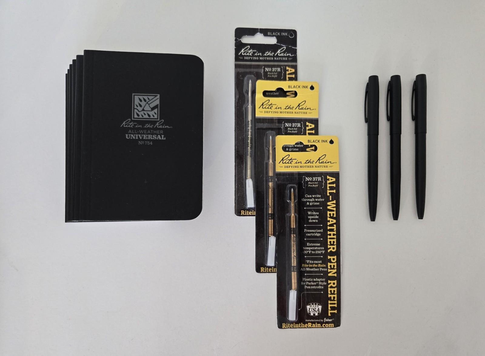 Rite in the Rain Field Kit – 6× 754 Notebooks, 3× 93K Pens, 3× 37R Black Refills
