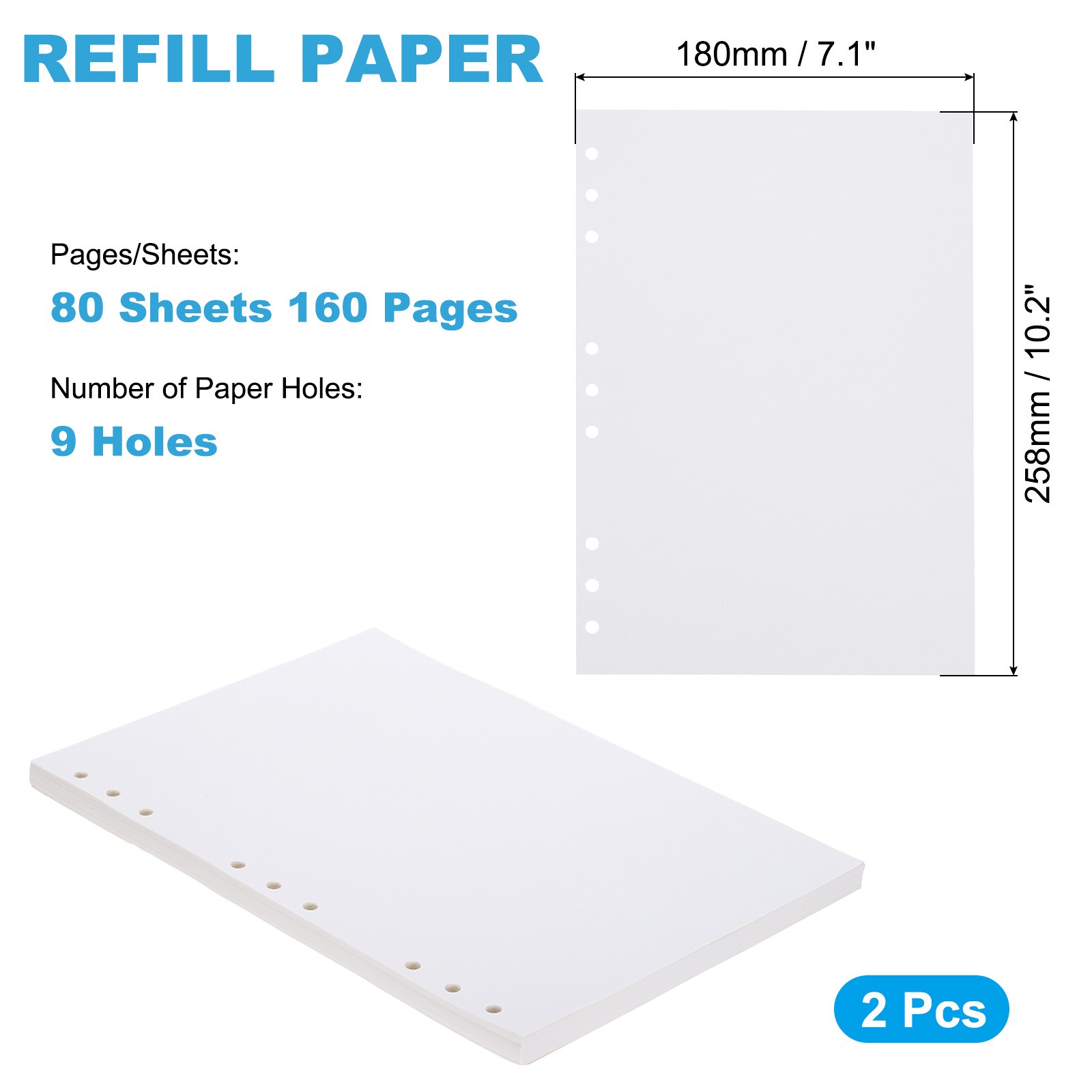 Blank Refill Paper, Loose Leaf Paper, 160 Sheets/320 Pages