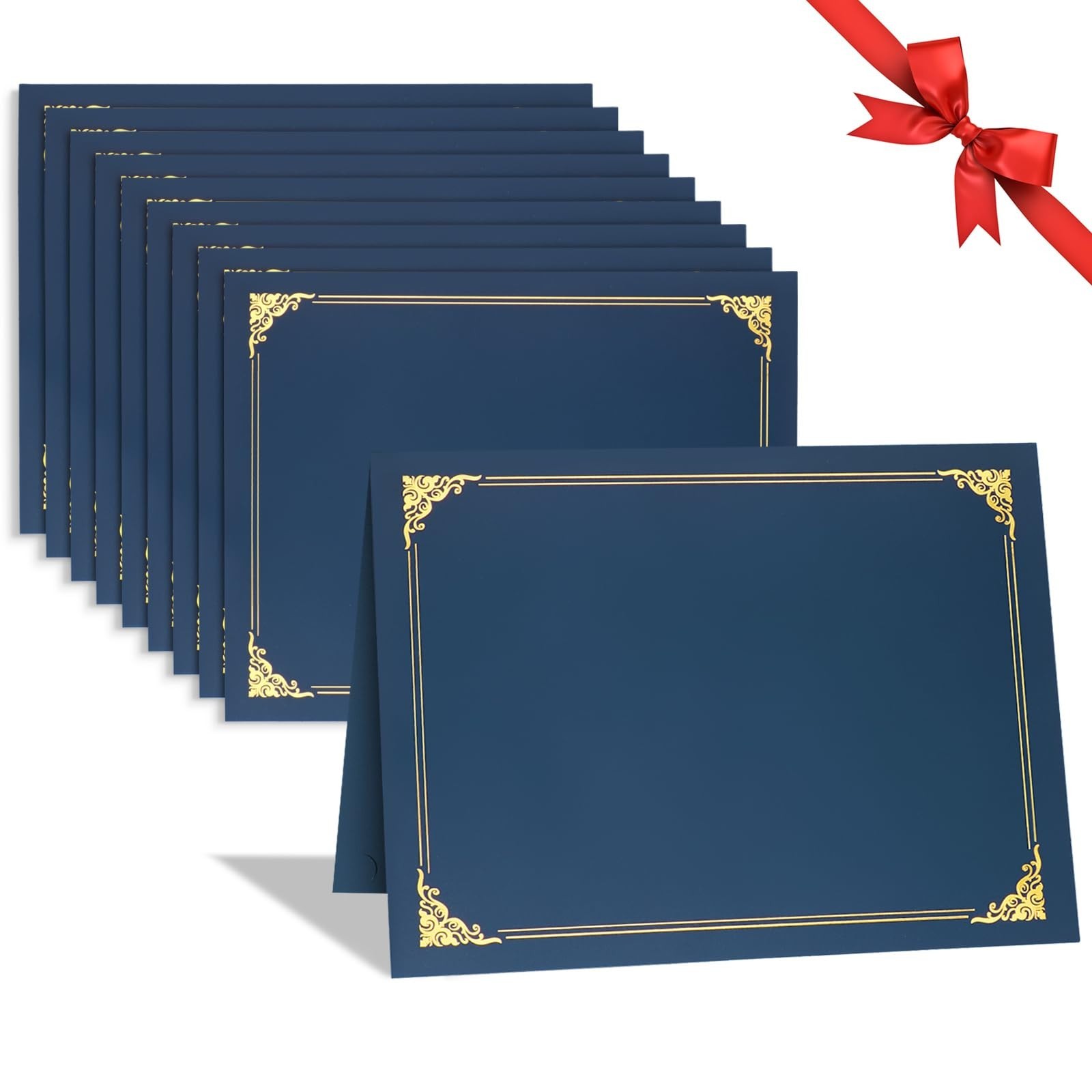 Folders 10 Pack, Navy Blue, Diploma Holders, Gold Foil Trim