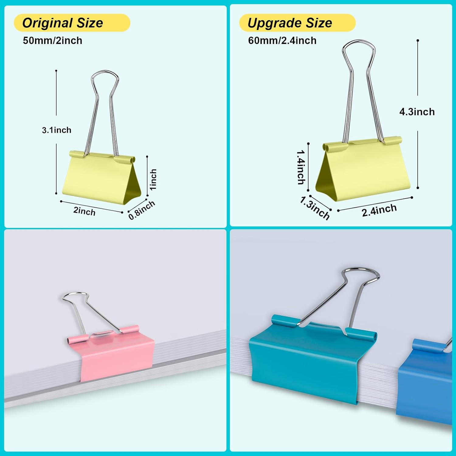 Colored Binder Clips2.4 inch, Extra Large Binder Clips for Office (8 Pcs) Jumbo