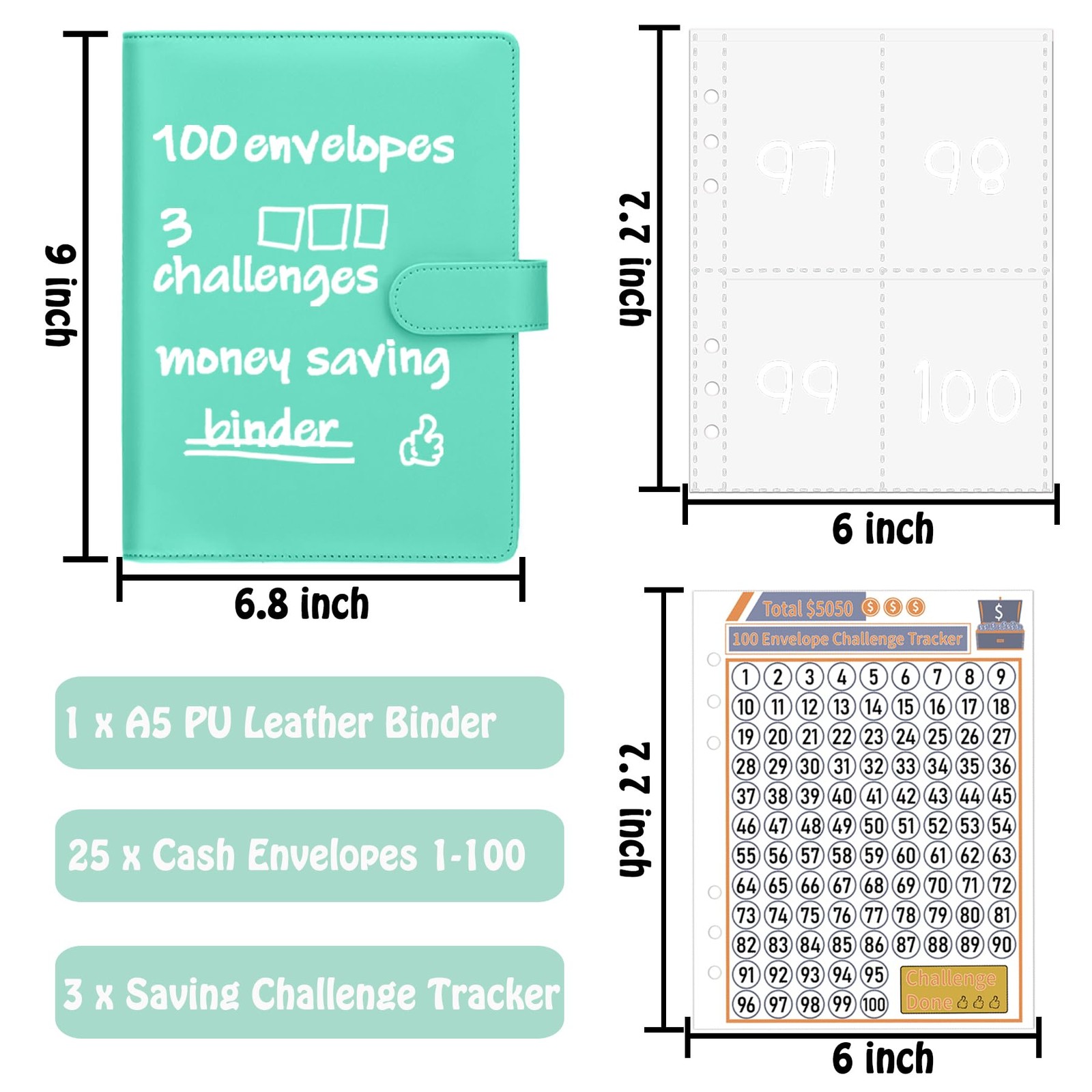 100 Envelopes Money Saving Challenge Binder Savings Challenges Book with Enve…